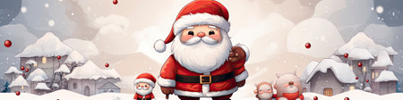 Merry Christmas and happy new year greeting card with cute Santa Claus collection. Holiday cartoon characters setの素材