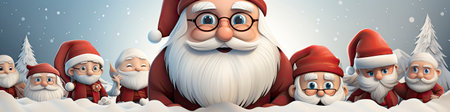 Merry Christmas and happy new year greeting card with cute Santa Claus collection. Holiday cartoon characters setの素材