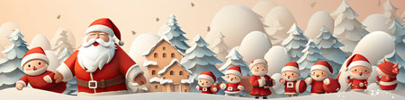 Merry Christmas and happy new year greeting card with cute Santa Claus collection. Holiday cartoon characters setの素材