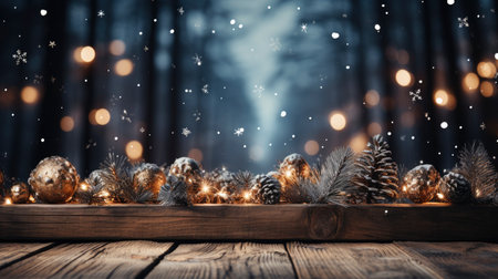 3D podium display, Christmas tree background for product. Nature Christmas beige backdrop with wood stand. Wooden realistic showcase pedestalの素材