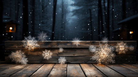 3D podium display, Christmas tree background for product. Nature Christmas beige backdrop with wood stand. Wooden realistic showcase pedestalの素材