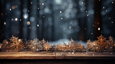 3D podium display, Christmas tree background for product. Nature Christmas beige backdrop with wood stand. Wooden realistic showcase pedestalの素材