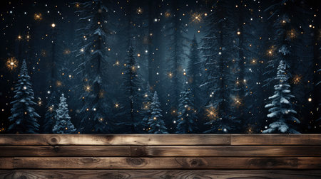 3D podium display, Christmas tree background for product. Nature Christmas beige backdrop with wood stand. Wooden realistic showcase pedestalの素材