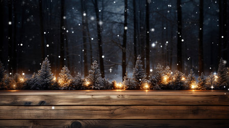 3D podium display, Christmas tree background for product. Nature Christmas beige backdrop with wood stand. Wooden realistic showcase pedestalの素材