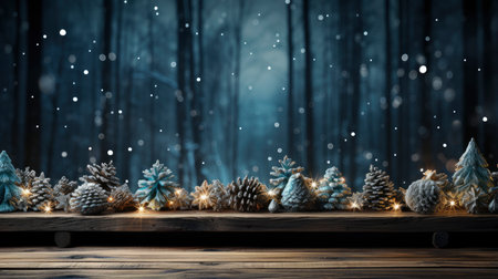 3D podium display, Christmas tree background for product. Nature Christmas beige backdrop with wood stand. Wooden realistic showcase pedestalの素材