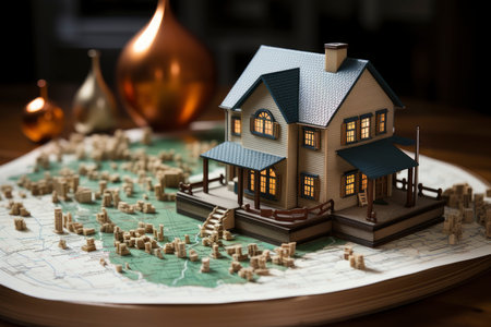 building house on blueprints with worker - construction projectの素材