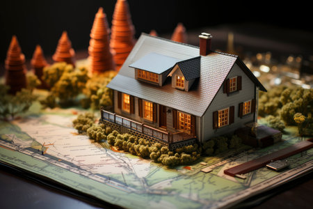 building house on blueprints with worker - construction projectの素材