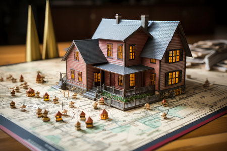 building house on blueprints with worker - construction projectの素材