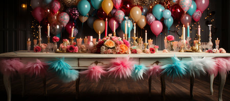 A collection of colorful Venetian masks and golden goblets, evoking a festive and mysterious masquerade ambianceの素材