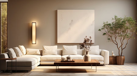 Luxurious modern living room at dusk with nature viewの素材