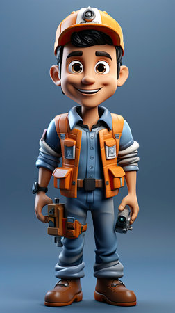 Animated construction worker character with toolsの素材