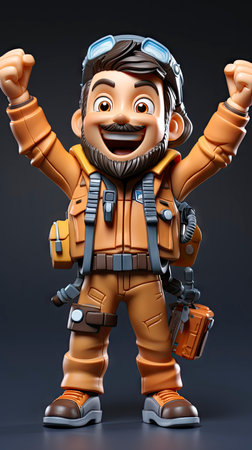 Animated construction worker character with toolsの素材