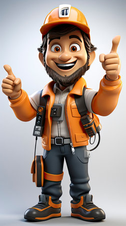 Animated construction worker character with toolsの素材