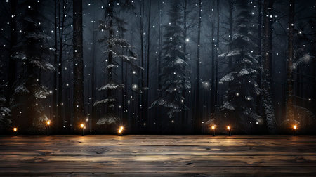 Festive Christmas decoration with sparkling snowflakes on wooden tableの素材