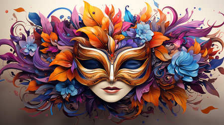 Ornate carnival mask with elaborate floral patternsの素材