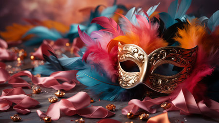 Ornate carnival mask with elaborate floral patternsの素材