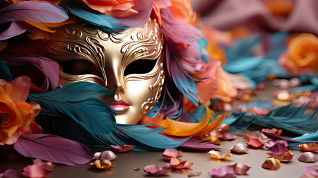 Ornate carnival mask with elaborate floral patternsの素材