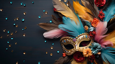 Ornate carnival mask with elaborate floral patternsの素材