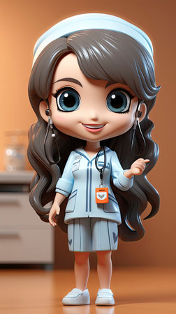 Friendly nurse character in cartoon style with stethoscopeの素材
