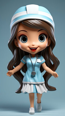 Friendly nurse character in cartoon style with stethoscopeの素材