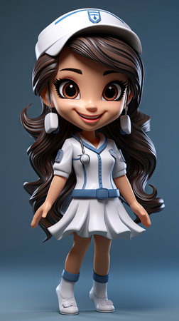 Animated cartoon of a smiling female nurse character with stethoscopeの素材