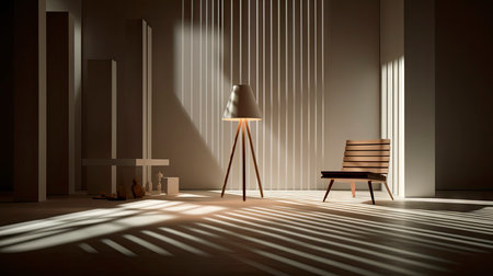 Interplay of Light and Shadow in a Modern Minimalist Roomの素材