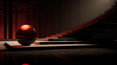 Abstract composition with wooden circles and geometric shapes in a room with light and shadow playの素材