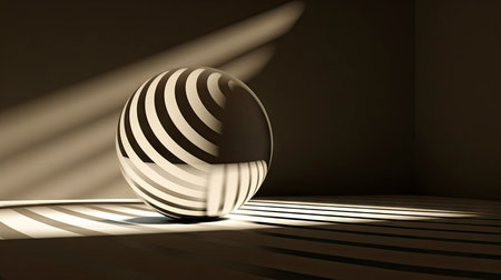 Abstract composition with wooden circles and geometric shapes in a room with light and shadow playの素材