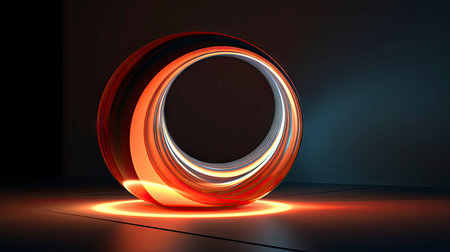 Abstract composition with wooden circles and geometric shapes in a room with light and shadow playの素材