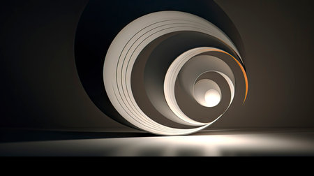 Abstract composition with wooden circles and geometric shapes in a room with light and shadow playの素材
