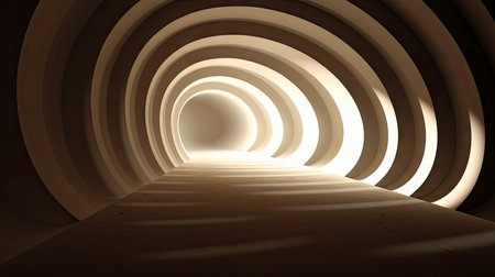 Abstract composition with wooden circles and geometric shapes in a room with light and shadow playの素材