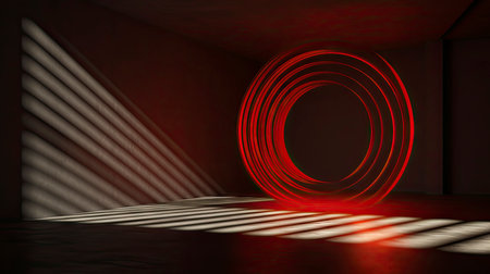 Abstract composition with wooden circles and geometric shapes in a room with light and shadow playの素材
