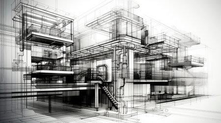 Architectural Blueprint of a Multi-Level Building in Progressの素材