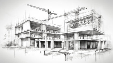Architectural Blueprint of a Multi-Level Building in Progressの素材