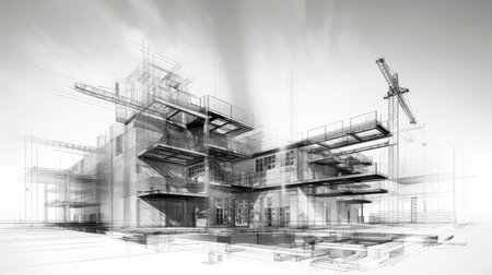 Architectural Blueprint of a Multi-Level Building in Progressの素材