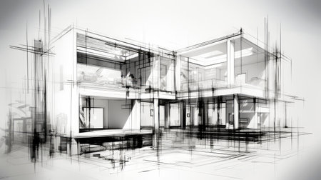 Architectural Blueprint of a Multi-Level Building in Progressの素材
