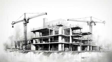 Detailed Architectural Sketch of Modern Multi-Story Buildingの素材