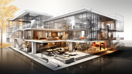 Detailed Architectural Sketch of Modern Multi-Story Buildingの素材