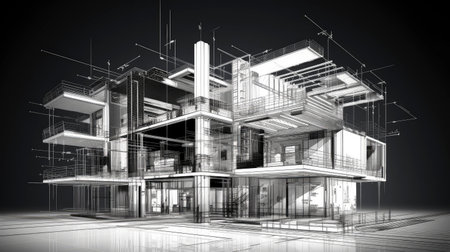 Detailed Architectural Sketch of Modern Multi-Story Buildingの素材