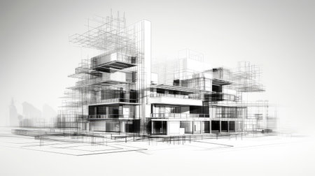 Detailed Architectural Sketch of Modern Multi-Story Buildingの素材