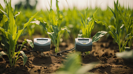 Precision Agriculture Technology with Solar-Powered Sensors in Fieldの素材