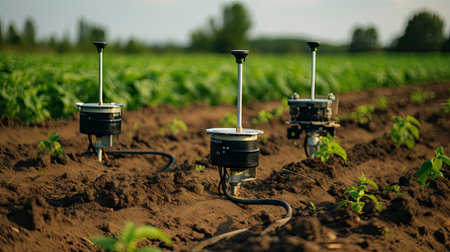 Precision Agriculture Technology with Solar-Powered Sensors in Fieldの素材