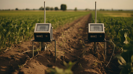 Precision Agriculture Technology with Solar-Powered Sensors in Fieldの素材