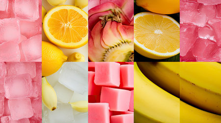 Vibrant Pink and Yellow Collage: Fashion, Fruit, and Minimalismの素材
