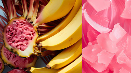 Vibrant Pink and Yellow Collage: Fashion, Fruit, and Minimalismの素材