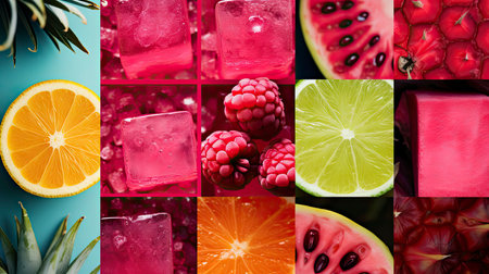 Vibrant Pink and Yellow Collage: Fashion, Fruit, and Minimalismの素材