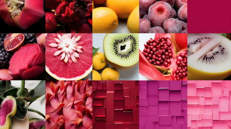 Vibrant Pink and Yellow Collage: Fashion, Fruit, and Minimalismの素材