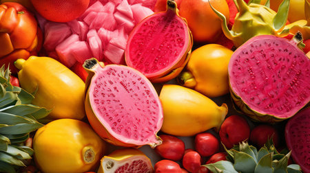 Vibrant Pink and Yellow Collage: Fashion, Fruit, and Minimalismの素材