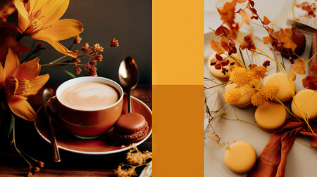 Pumpkins and Flowers with Spices on Earth Tone Backdropの素材