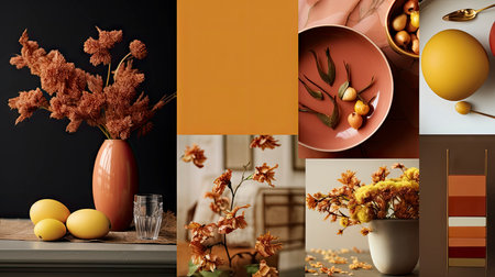 Pumpkins and Flowers with Spices on Earth Tone Backdropの素材